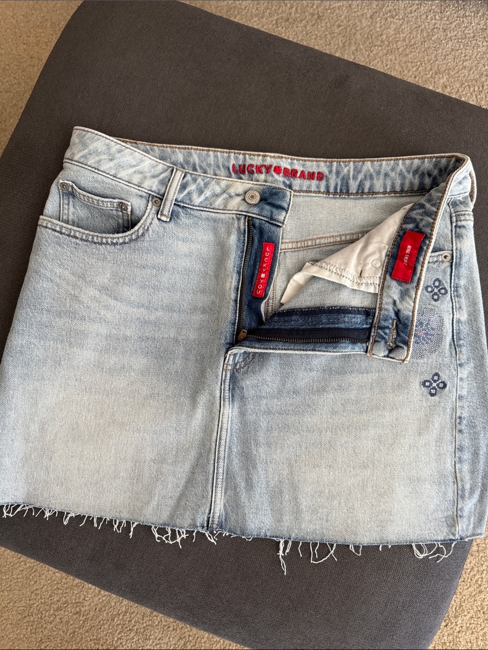Lucky Brand Light Wash Denim Mini Skirt with Raw Hem - Light Blue